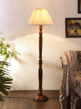 Straight Pleated Off-White Cotton Wooden Floor Lamp